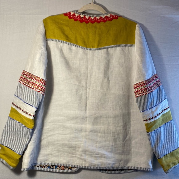 V Christina Boho Linen Jacket 70’s Fringe Prairie Lagenlook Artsy Grannie M, Y2K - Picture 2 of 10